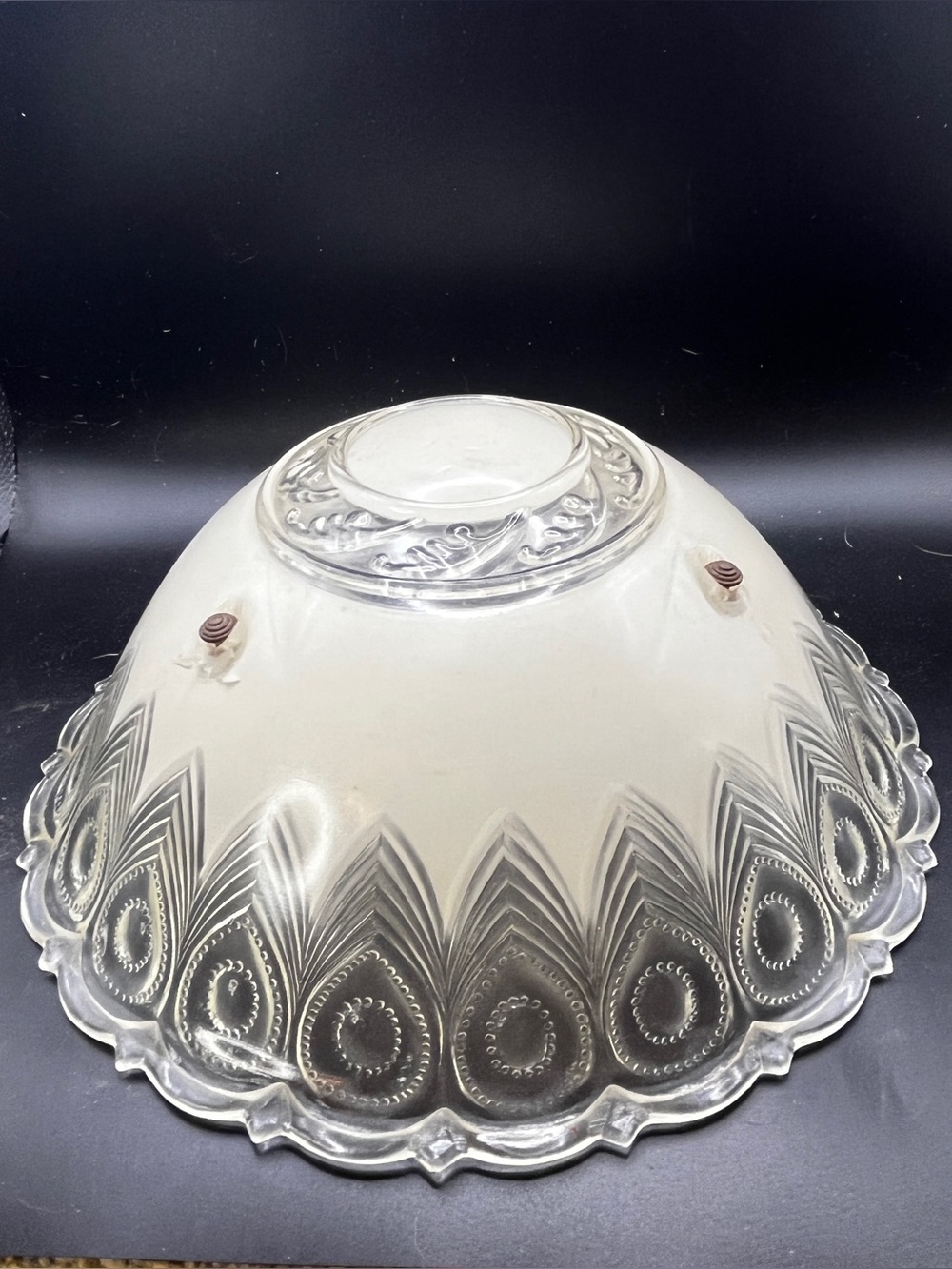 Vintage 1930s Art Deco 3-Hole Glass Ceiling Light Shade Chain Mount 10-3/8”